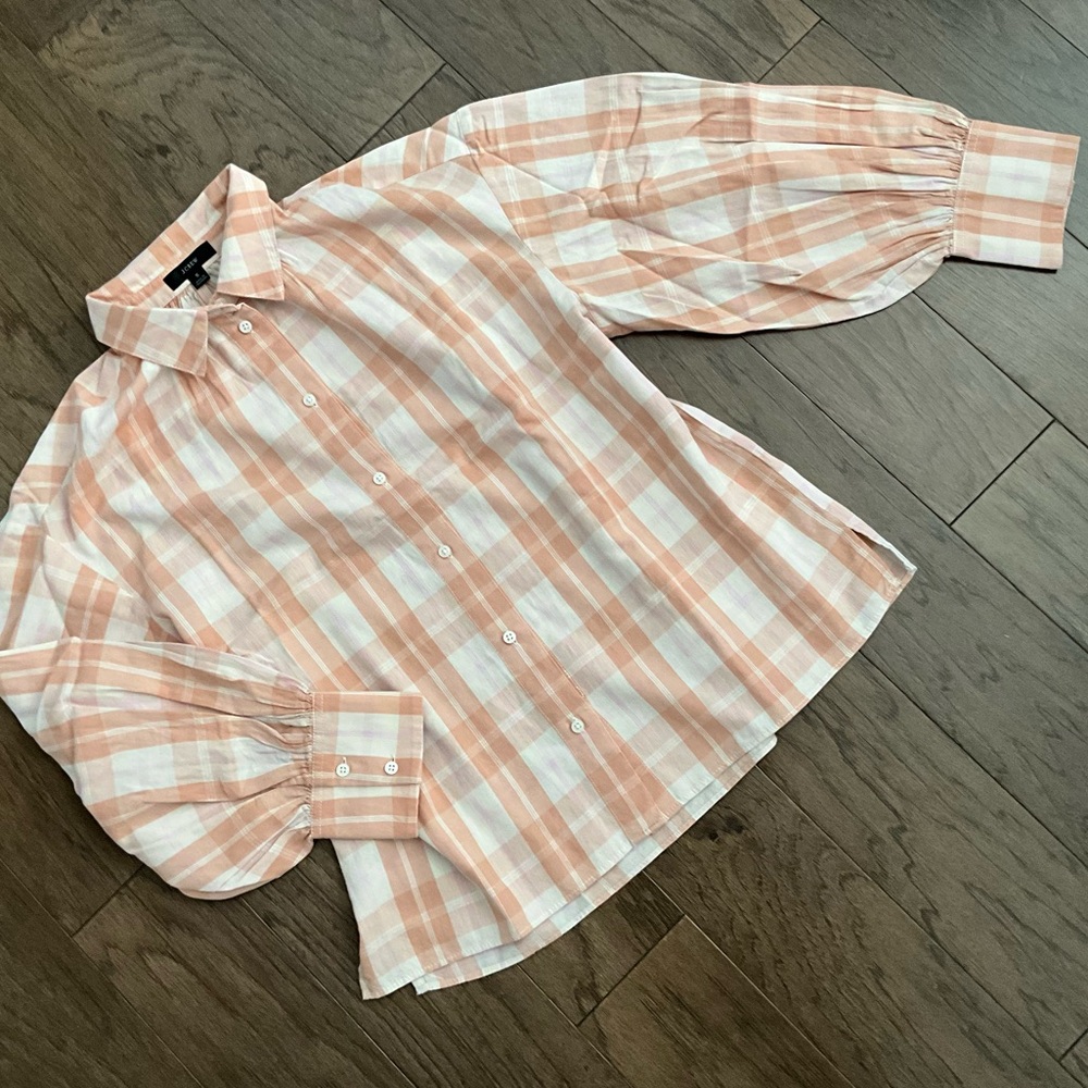 J. Crew Gathered Cottagecore Blouse Shirt Featherweight Peach Cotton - Picture 7 of 11